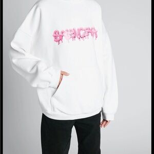 Balenciaga XS Slime logo White wide fit Hoodie with Pink Logo